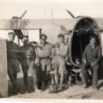 George Jock Hannah, Bill Fransis, Harry Mather & Charlie Girdler on a tail unit repair at L.G. GO October 1942 Tailplane change at Amiria