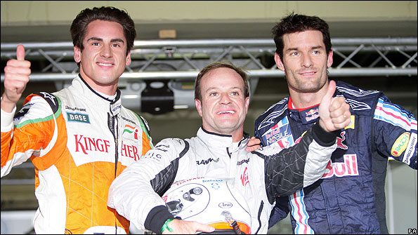 Adrian Sutil, Rubens Barrichello and Mark Webber