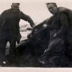 Jack Burgin being uncovered after storm February 1943. The morning during the big storm Tuesday, 23rd February 1943. One of the chaps just after he had been wakened up to tell him his tent was not as it should be.