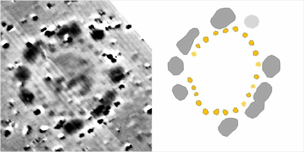Scan of barrow near Stonehenge on the left
