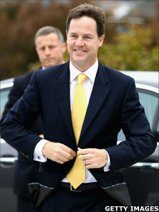 Nick Clegg arriving at the ACC Liverpool