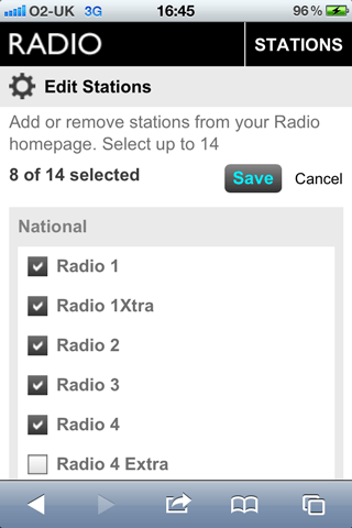 list of stations with checkboxes