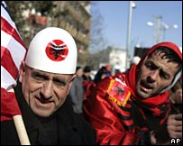 Awaiting a declaration of independence near the Kosovo parliament