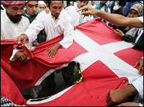 Danimarka bayrağını yırtan protestocular