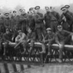No.1 Y.0.s Class 142 OCTU RE builds Small Box Girder Bridge on Fieldworks training, Aldershot 1939 (author seated fourth from left).