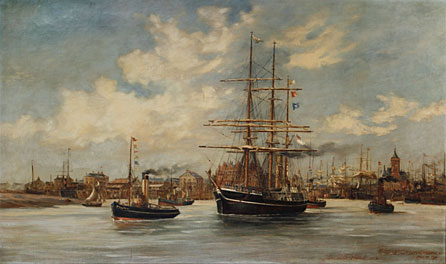 Terra Nova leaving Cardiff for the South Polar Regions, 15th June 1910, by Richard Short. Image courtesy of The Cardiff Story.