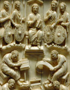 Ivory carving of David dictating the Psalms to scribes