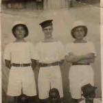 Freetown,Sierra Leone, West Africa 1942 Three war time crew with Philip E. Marshall shown in the centre