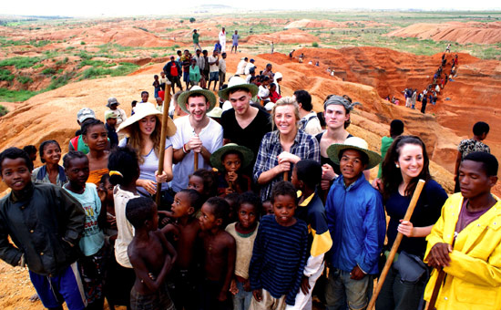 The group with locals at the sapphire mine, Madagascar