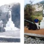 Harry Tattersall on the left. Picture taken during the war, possibly 1943. Picture on right is of his son Peter taken in 2002 on a visit to Gibraltar to see where his father had served.