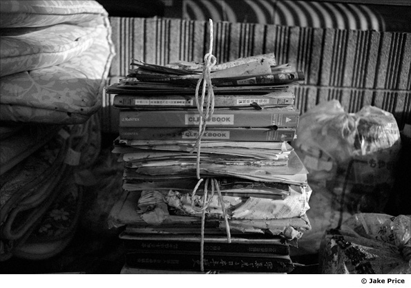 Belongings sorted into piles