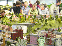 Visitors view part of Europe's biggest model railway in Hamburg