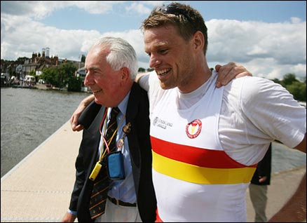 Campbell (right) in his Tideway Scullers kit with coach Bill Barry