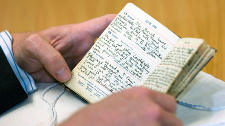 Photograph of Richard Burton's diary from 1940, courtesy of Swansea University.