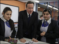 David Cameron with school students