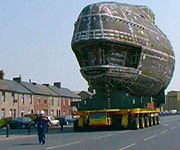 A submarine being taken through the streets of Barrow