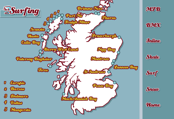 Map of Surfing locations