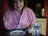 Clare having breakfast in the early hours