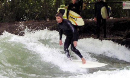 Standing Room only. Batch regular Joe Williams drove over to Germany to follow his beloved Socceroos, brought the board of course, and was able to tap into one of the renowned standing river waves. This is freshwater. June 06
