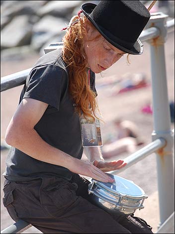 Playing the drums on Sidmouth seafront