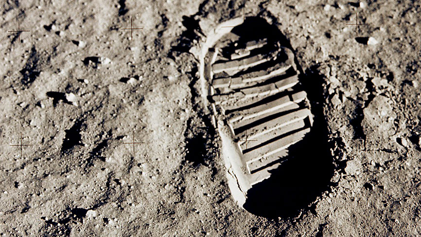 One of the first footprints on the moon - this is an image of Buzz Aldrin's bootprint from the Apollo 11 mission.