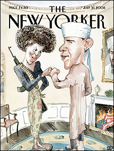 Biếm họa trên bìa tạp chí New Yorker vẽ ông Barack Obama trong trang phục Hồi giáo và bà Michelle Obama là khủng bố