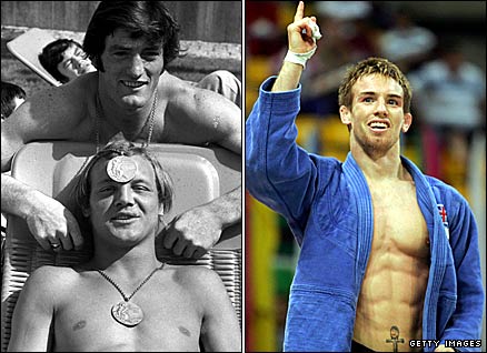 David Starbrook and Brian Jacks with their 1972 Olympic medals (left) and Team GB Olympic medal hope for Beijing, Craig Fallon, after winning World gold in 2005
