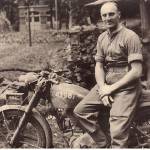 Joseph Gunn with his motorbike at Antwerp in 1944