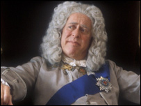 Clive Swift as King George II in Aristocrats
