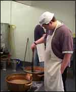 Mixing the secret ingredients.