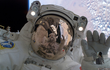 An astronaut in a space suit