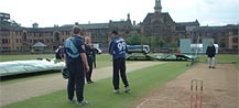 Scotland captain checking condition of the pitch.