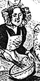 Black and white illustration of a woman cooking