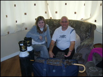 Jessica and father have their cases packed.
