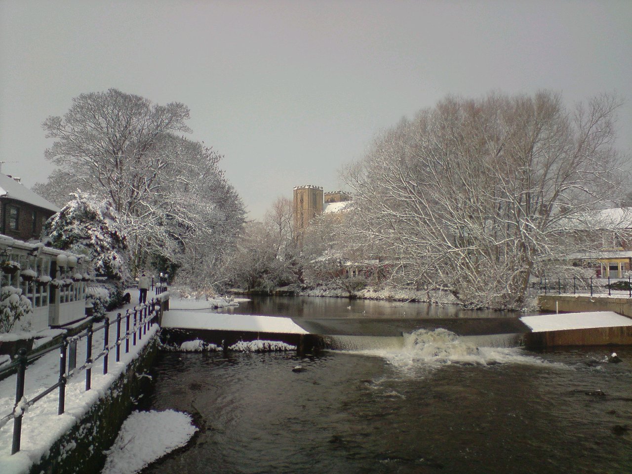 view of ripon cathedral from the river skell