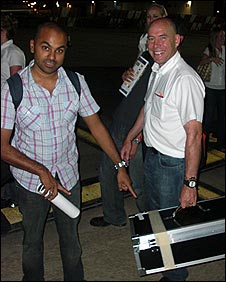 Producer Sunil considers the content of Brawn GP engineer Jock Clear's hefty luggage