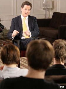 Nick Clegg taking questions from students