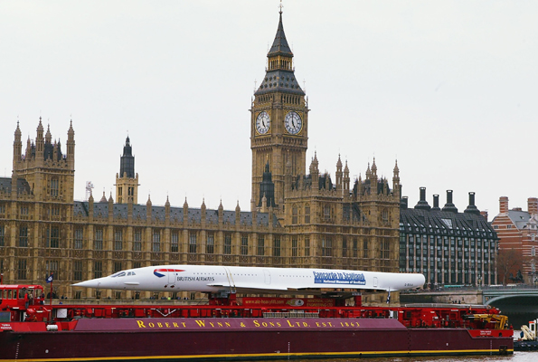 Concorde being towed past Parliament