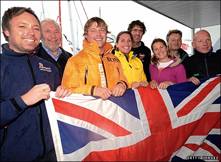 From left to right: Jonny Malbon, Sir Robin Knox-Johnston, Alex Thomson, Dee Caffari, Brian Thompson, Sam Davies, Steve White, Mike Golding