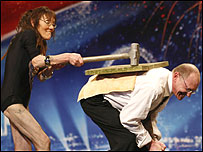Joan Gallagher with a sledgehammer