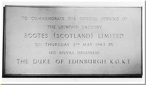 Plaque commemorating the opening of the Rootes factory.