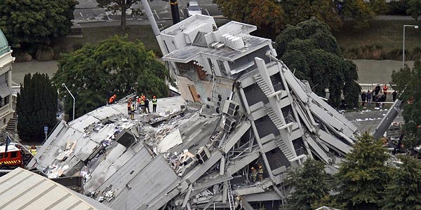 Collapsed building in Christchurch, New Zealand