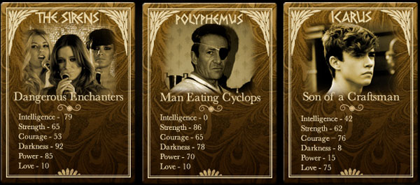 The Sirens, Polyphemus and Icarus info cards