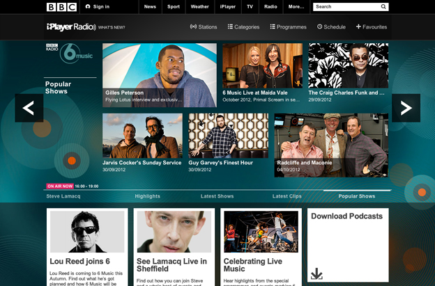Screenshot from iPlayer Radio Homepage for BBC Radio 6 Music