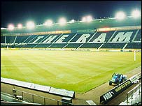 Pride Park Stadium at night