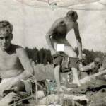 The candid camera does it again, myself and Domo, one of the lads caught in the act of donning his swimming drawers.