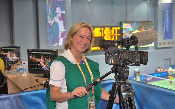 Roisin Gauson with a camera at the Badminton in Delhi