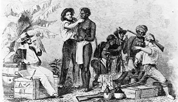 White traders inspect African slaves during a sale, c. 1750