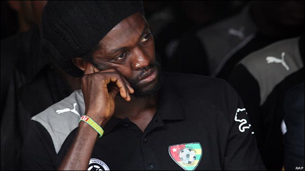 Emmanuel Adebayor in quiet contemplation