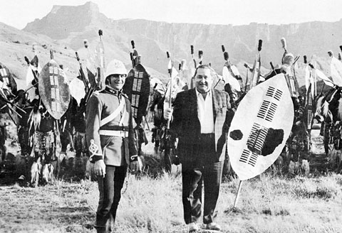 Stanley Baker with Zulu executive producer Joseph E. Levine during filming